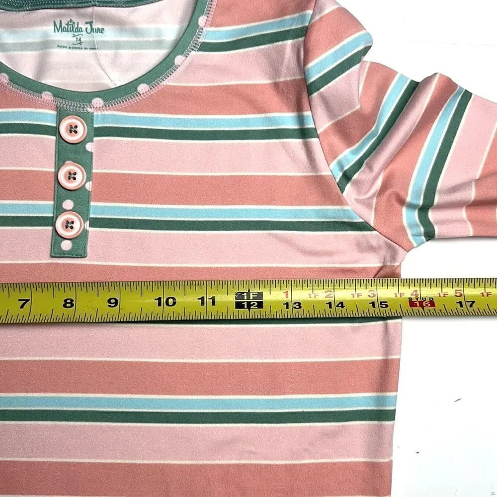 NWT Matilda Jane Cozy Soft Striped Polka Dot Pajamas Top Long Sleeve size 14